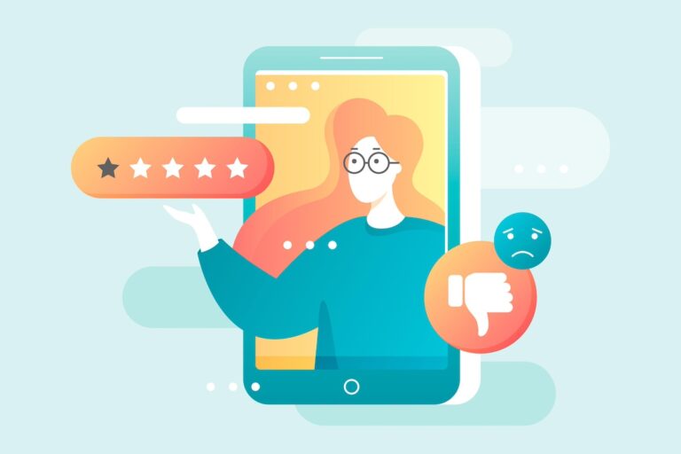 Business owner thinking of a response to a negative Google review on a tablet