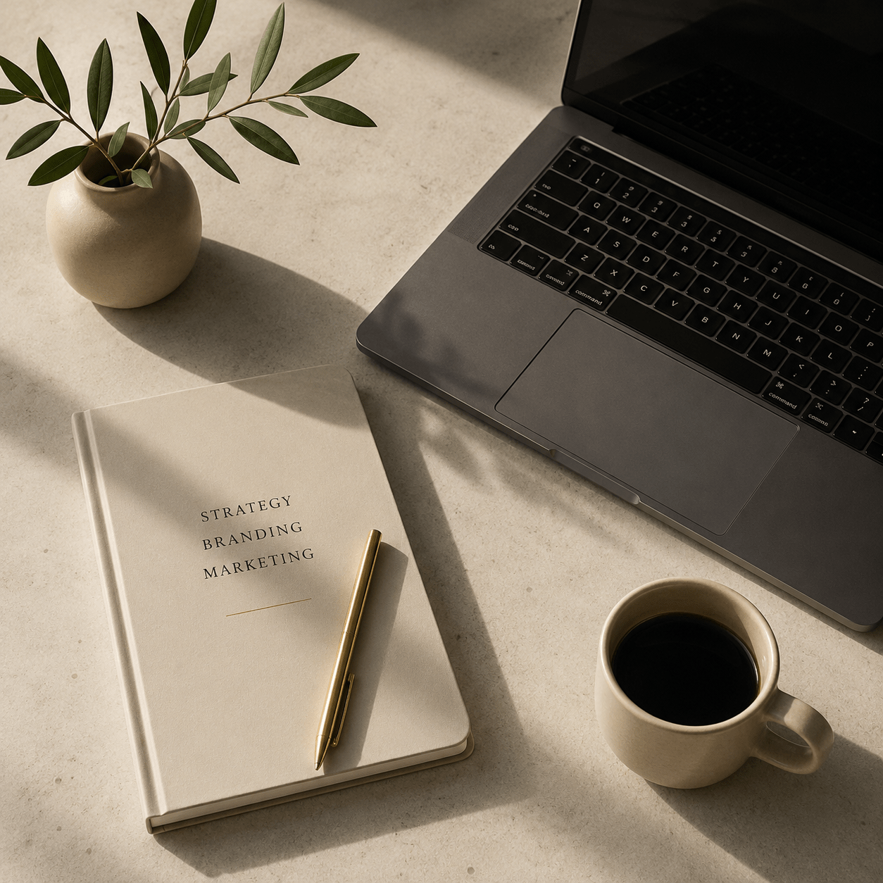 Minimal workspace representing a personalized branding and marketing approach for local businesses.