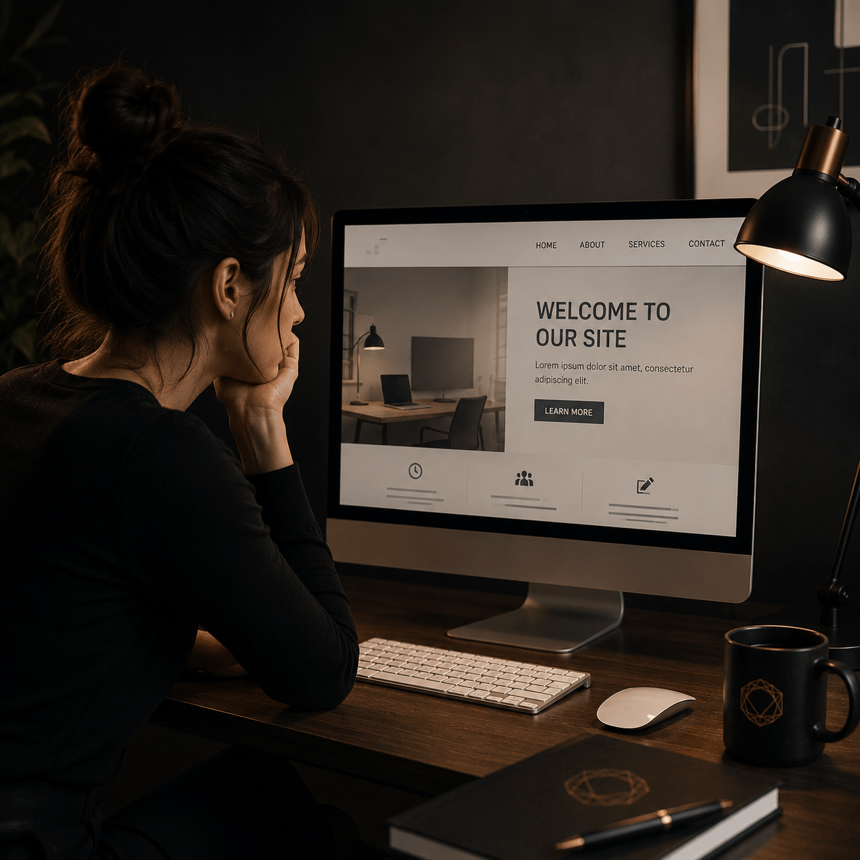 Business owner reviewing low website leads, traffic, and engagement