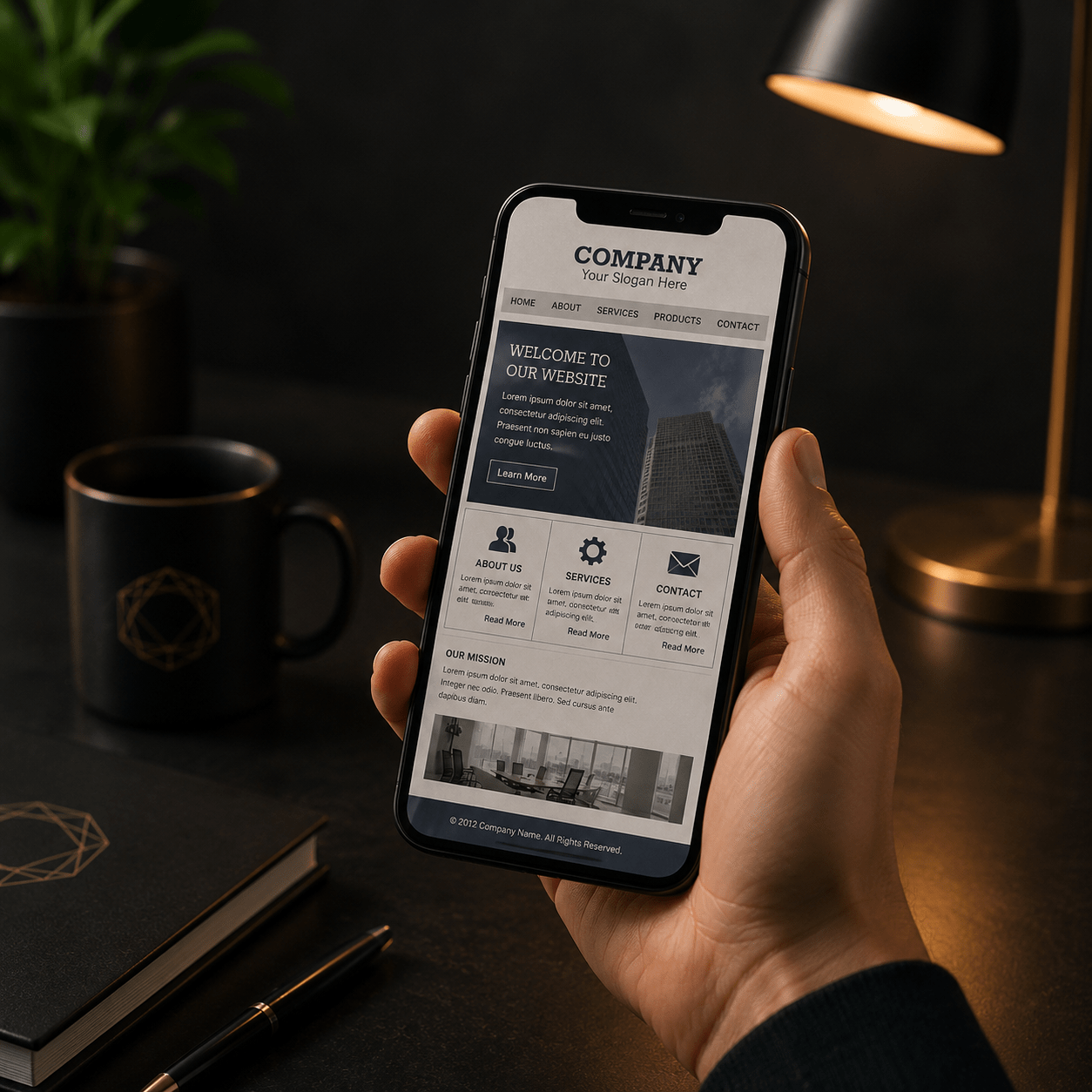 Non-mobile-friendly business website displayed incorrectly on a smartphone