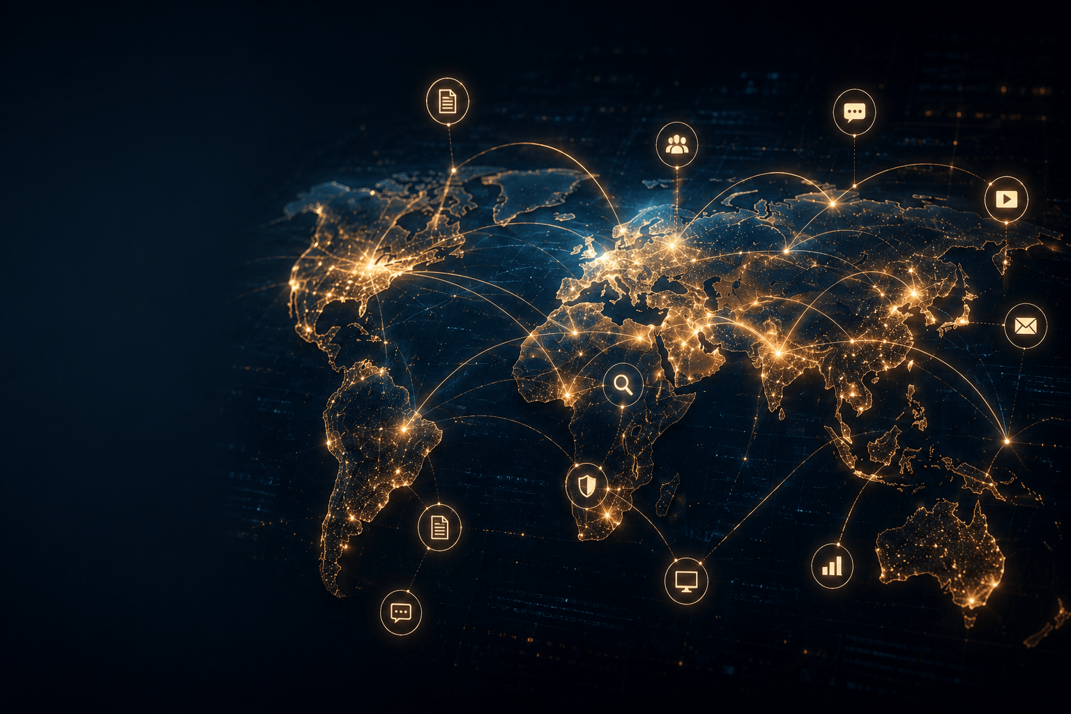 Illuminated world map showing trusted information pathways for Generative Engine Optimization